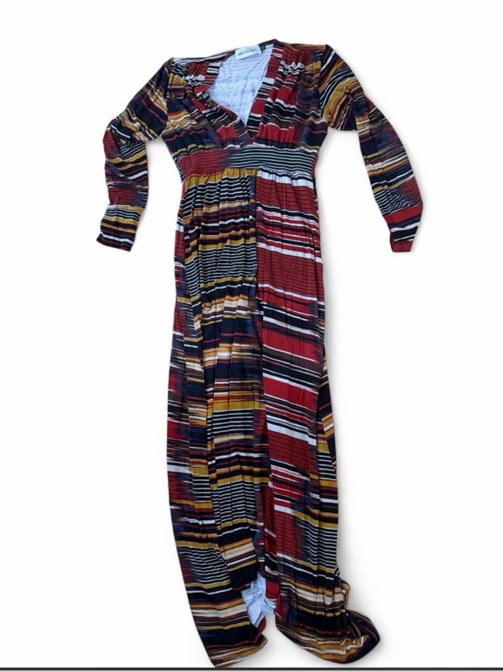 Striped Long Sleeve Maxi Dress in Multi-Color